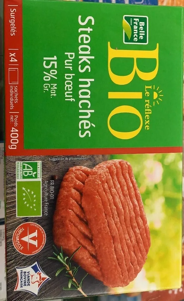 Steaks hachés pur boeuf surgelés 15% mat gr