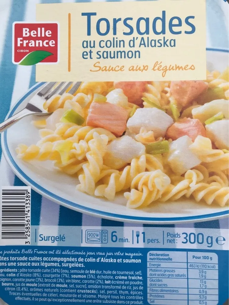 Torsades au Colin d'Alaska et Saumon, Sauce aux Légumes
