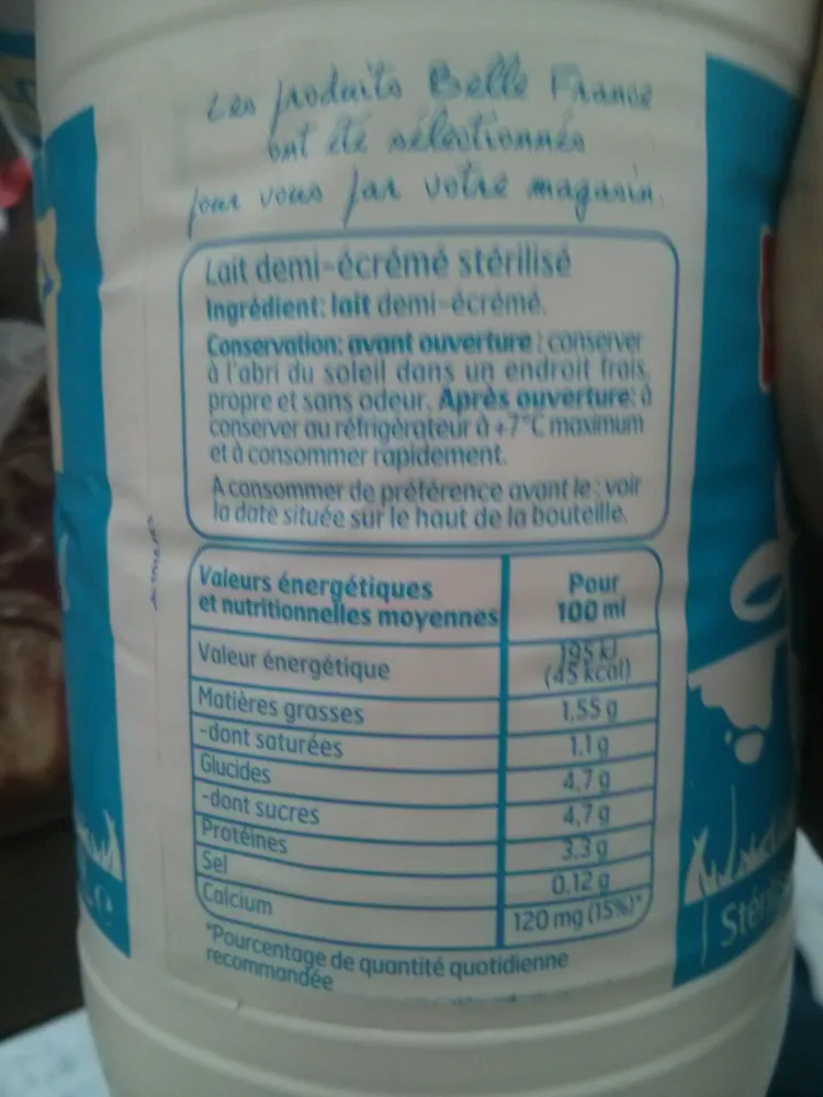 Lait Demi-Écrémé Stérilisé