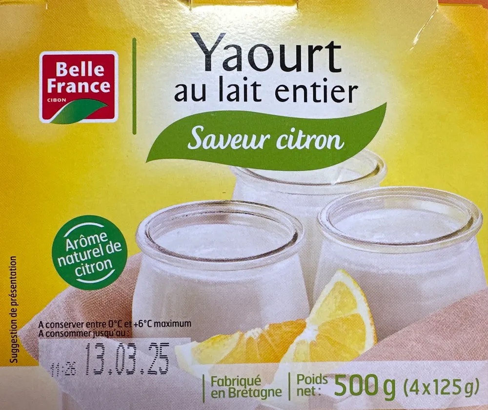 Yaourt au lait entier saveur citron
