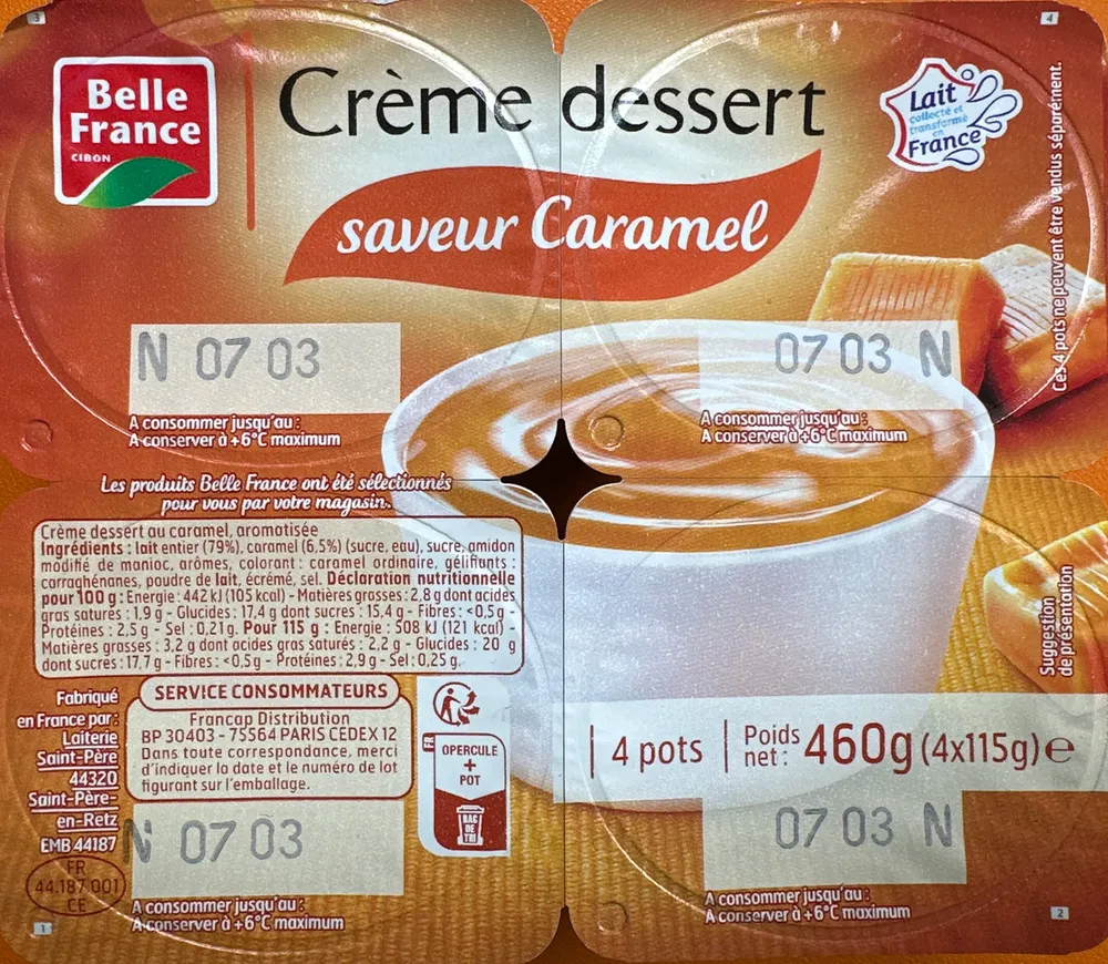 Crème dessert saveur caramel