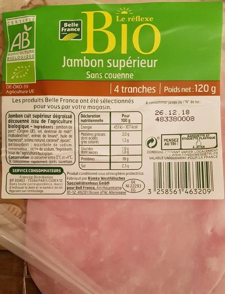Jambon supérieur sans couenne