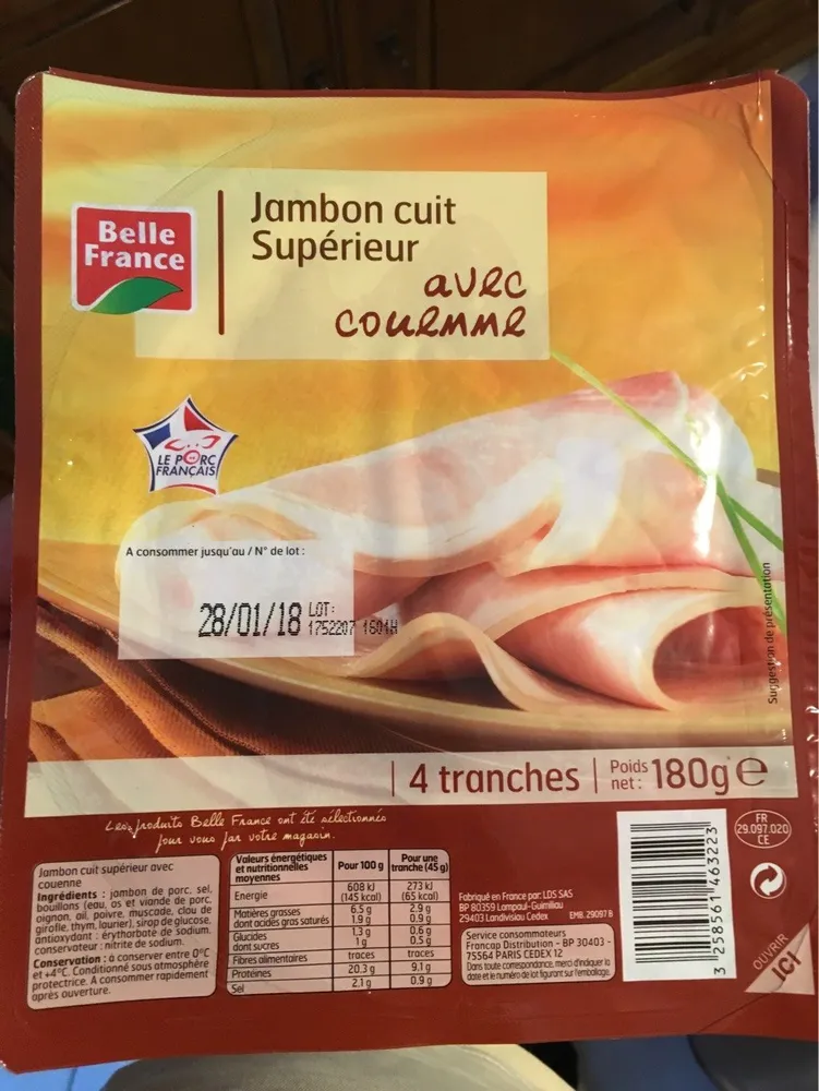 Jambon cuit superieur avec couenne