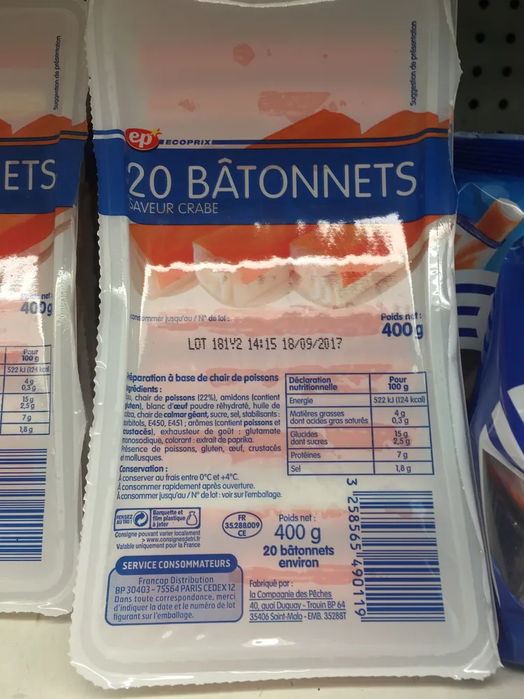 Bâtonnets saveur crabe