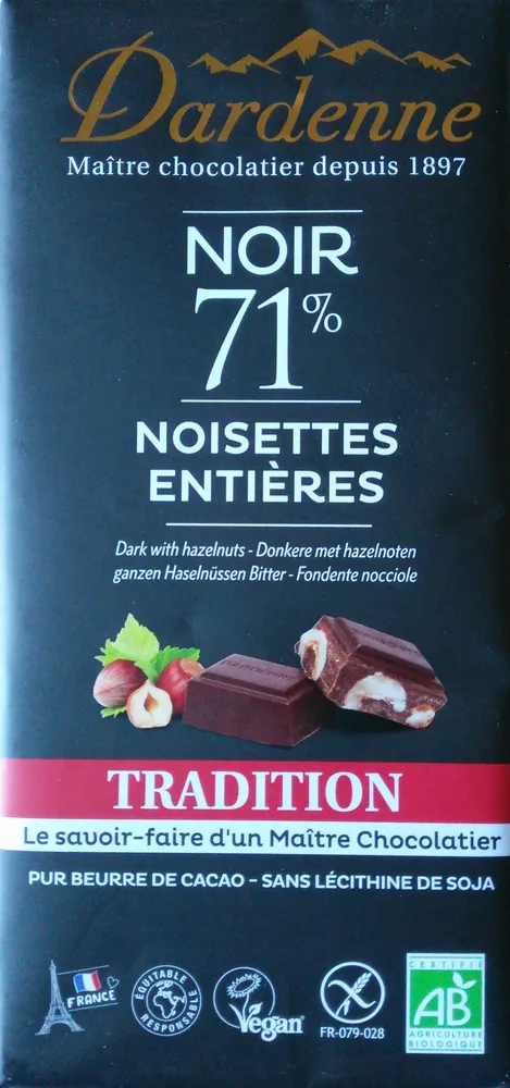 Noir 71% noisettes entières