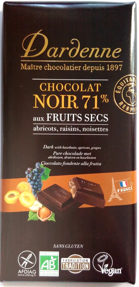 Chocolat noir 71% aux fruits secs