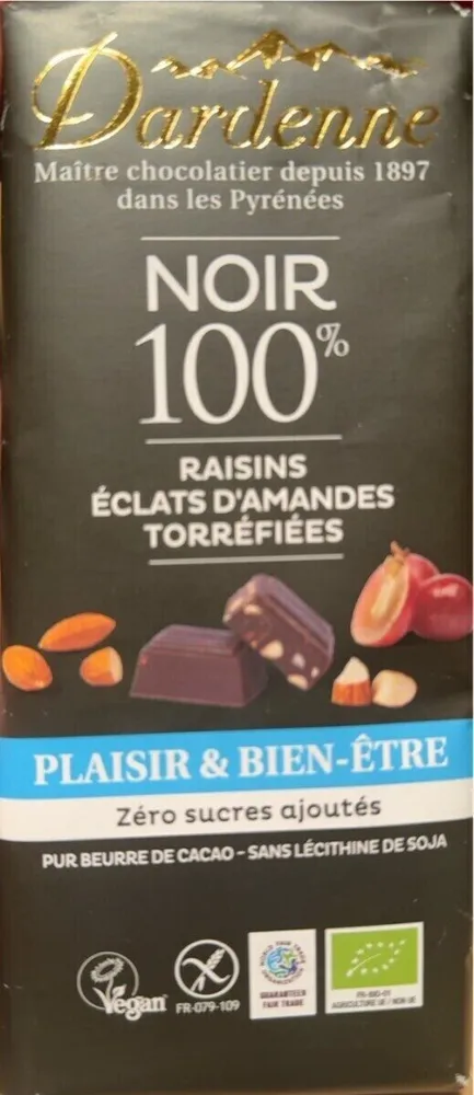 Noir 100% raisins éclats d'amandes