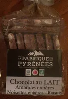 Chocolat au Lait -Amandes entiere- Noisettes entieres- Raisins