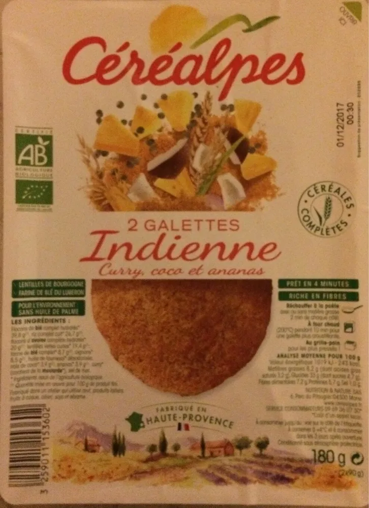 2 Galettes Indienne Curry, Coco et Ananas