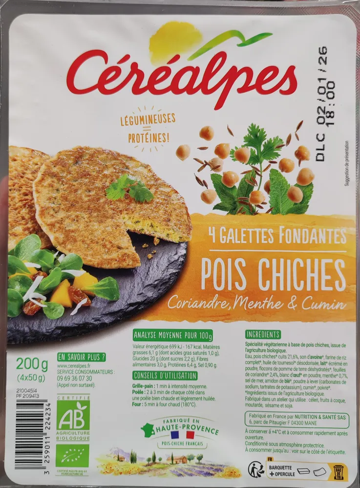 4 galettes fondantes pois chiches