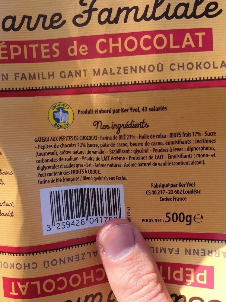 Barre familiale pépites de chocolat