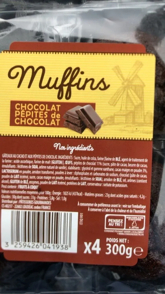 Muffins chocolat pepites de chocolat