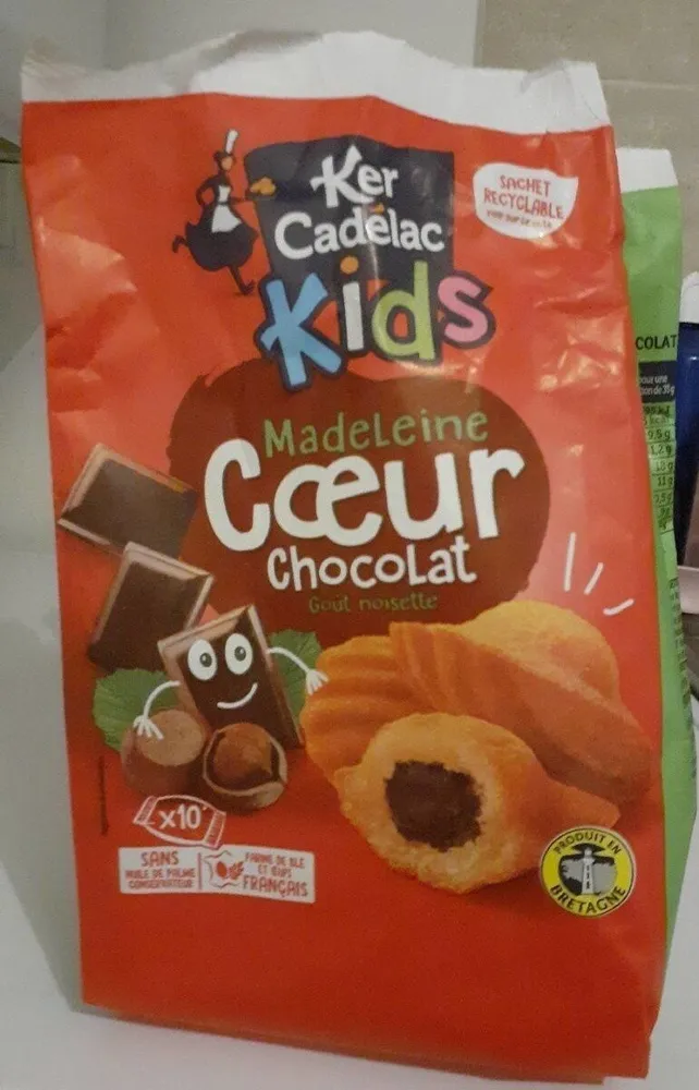Madeleine cœur chocolat goût noisette