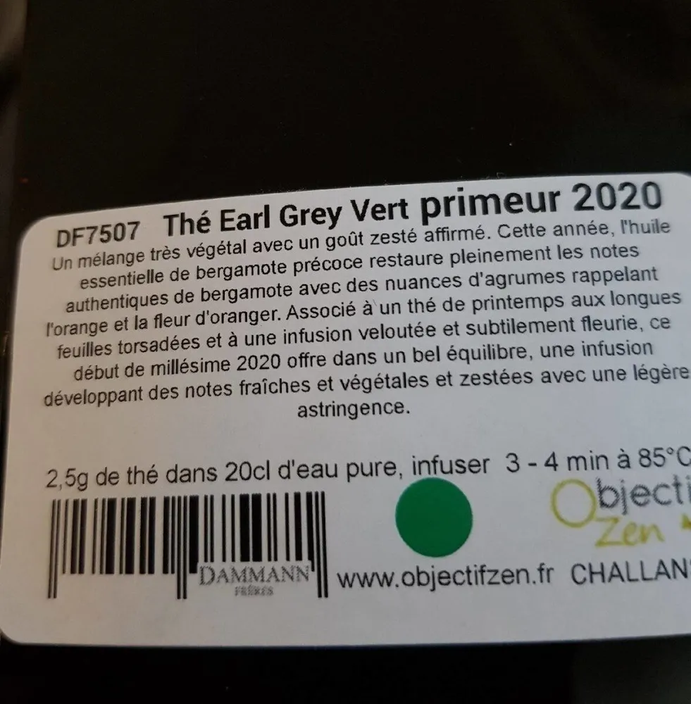 thé earl grey vert primeur