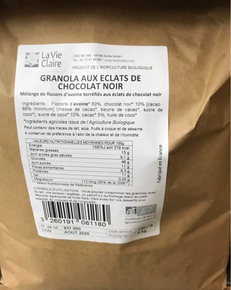 Granola aux eclats de chocolat noir