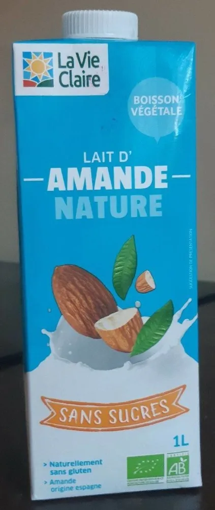 Lait d'amande nature sans sucre