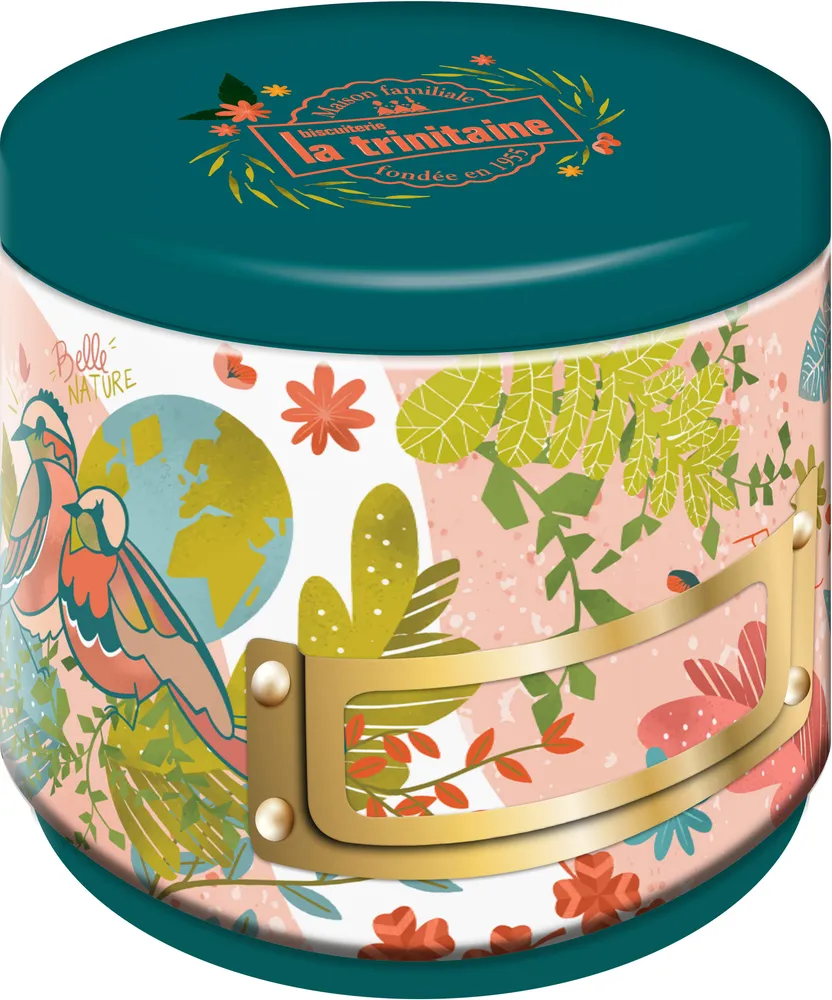 Boite nature ronde rose galettes bretonnes pur beurre aux éclats de caramel au beurre salé en sachet fraîcheur