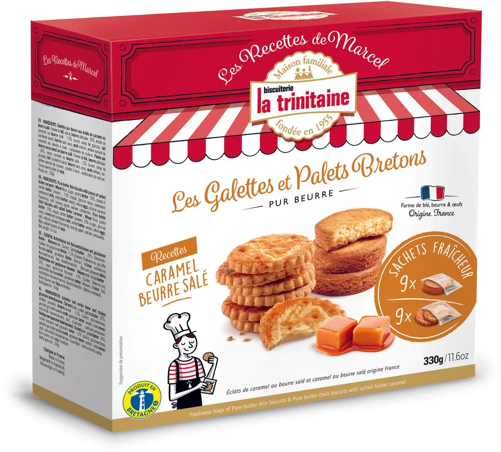 Les galettes et palets bretons pur beurre au caramel au beurre salé de Marcel en sachets fraîcheur