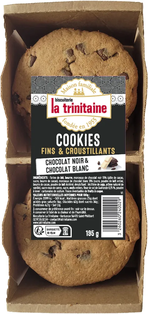 Cookies fins et croustillants pur beurre au chocolat noir et au chocolat blanc