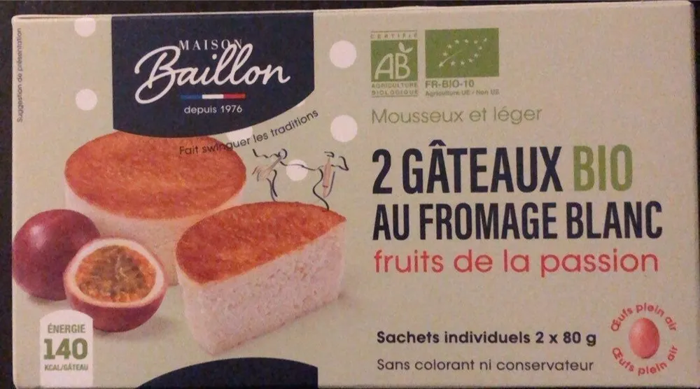 2 gâteaux bio au fromage blanc fruits de la passion