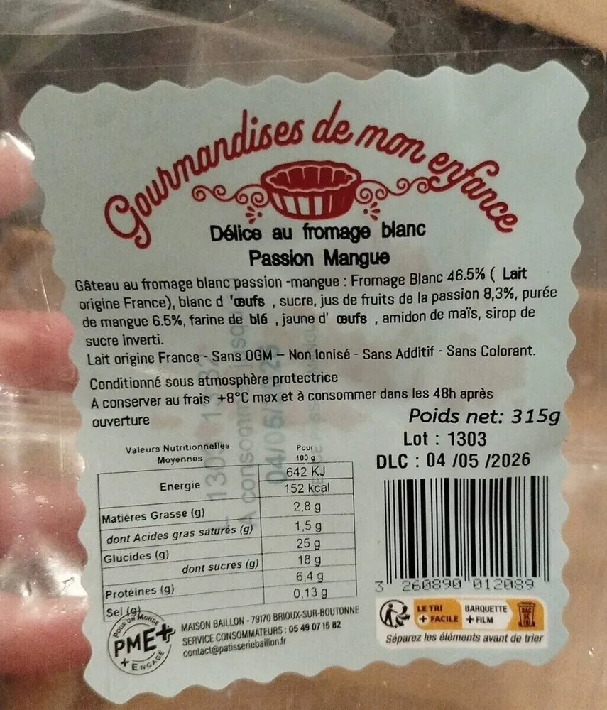Délice au fromage blanc passion mangue