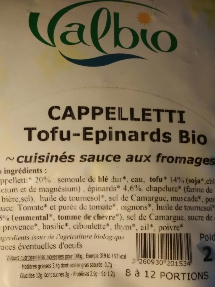 Cappelletti tofu épinards