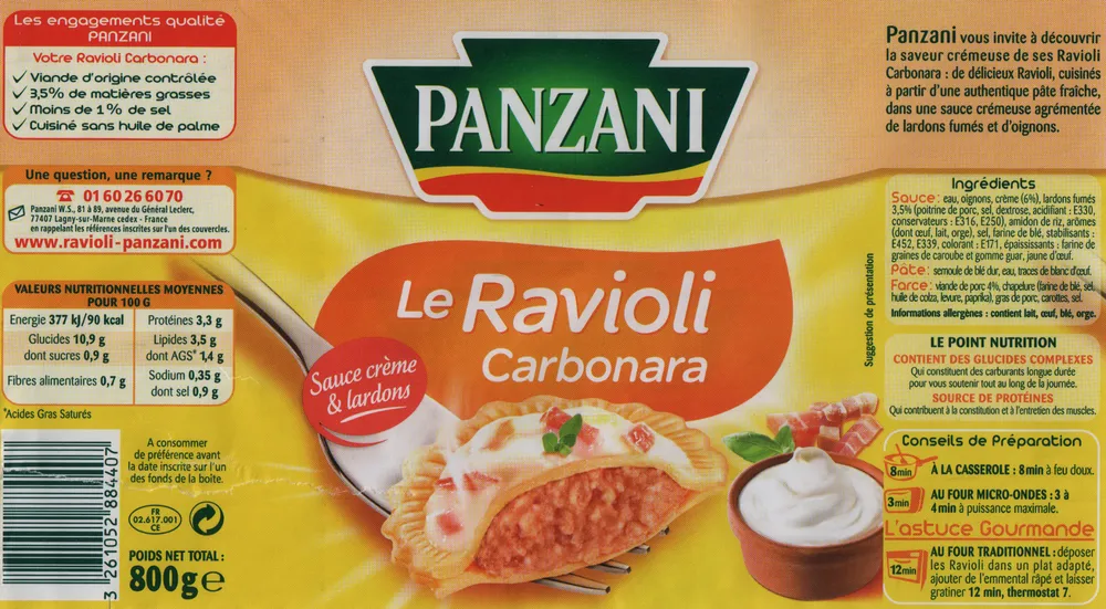 Le Ravioli Carbonara (Sauce crème & lardons)