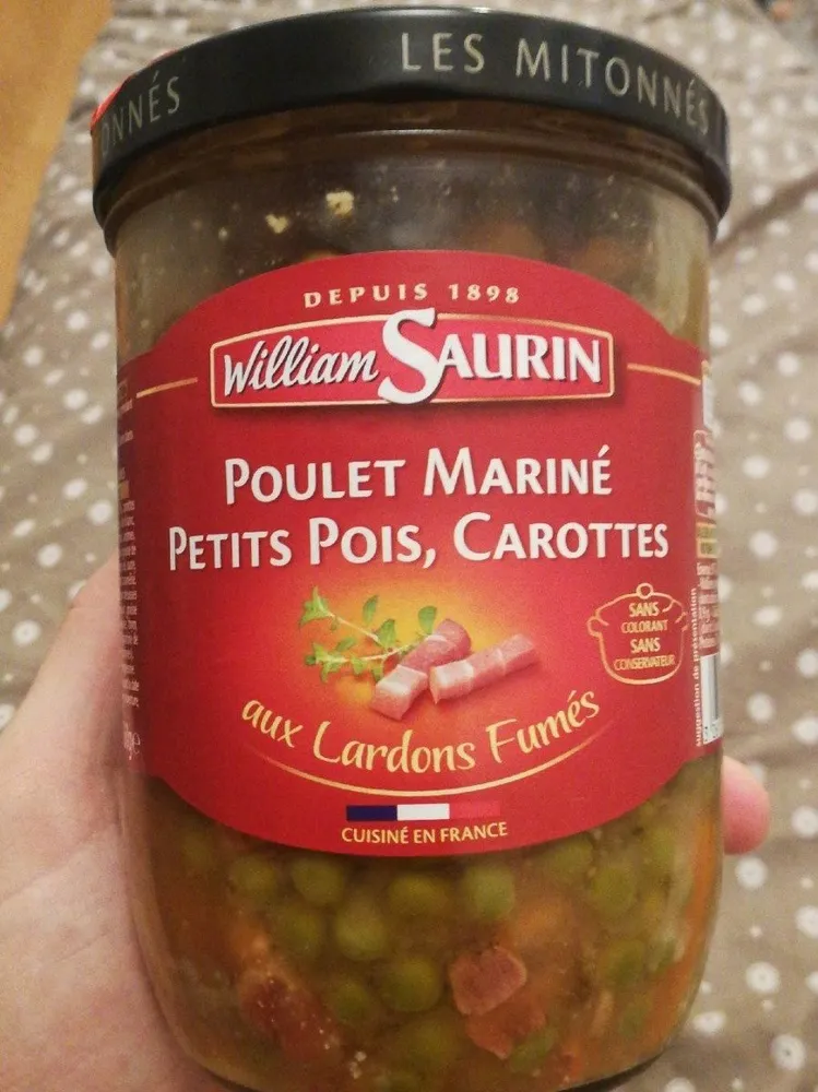 Poulet mariné petits pois carottes