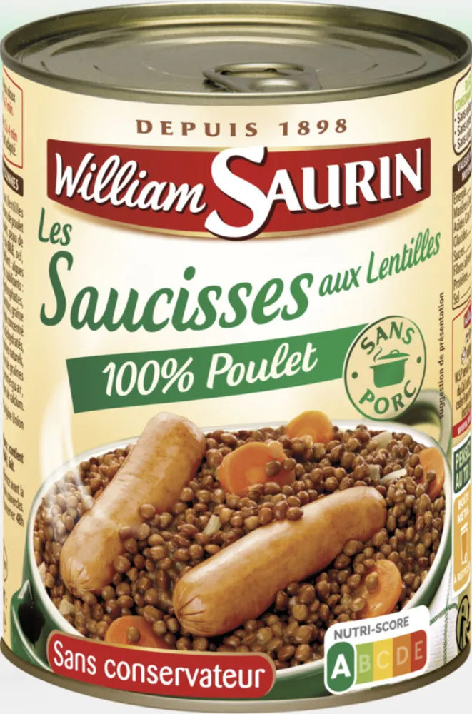 Les saucisses aux lentilles 100% Poulet