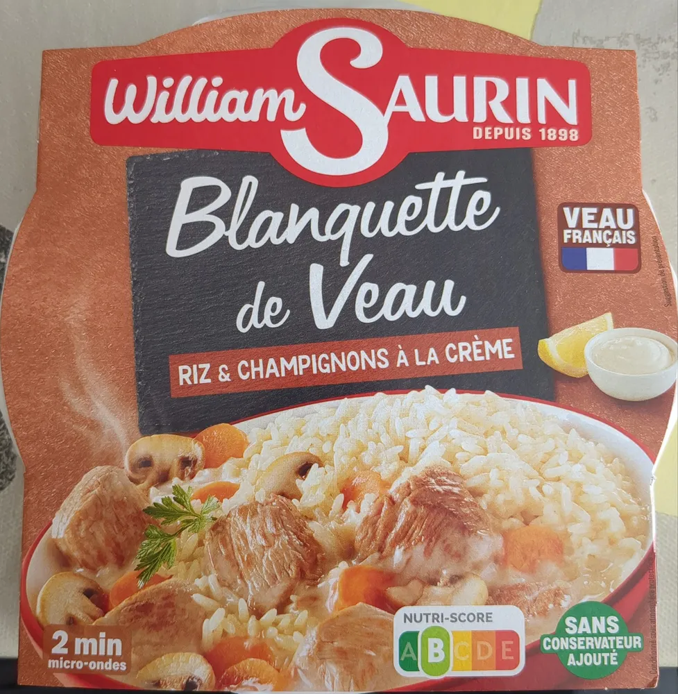Blanquette de veau riz et champignons à la crème