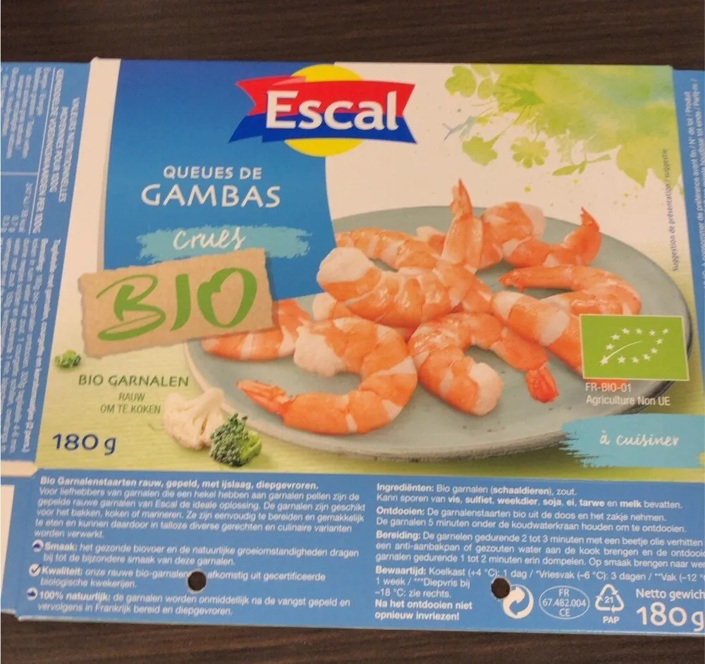 Queues de gambas bio décortiquées crues