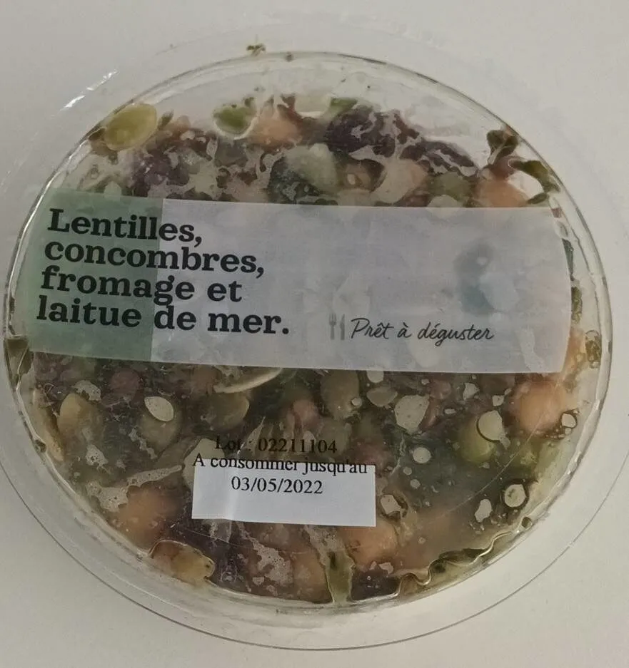 Lentilles concombre fromage et laitue de mer