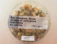 Riz tricolore, fèves de soja et crevettes marinées au citron