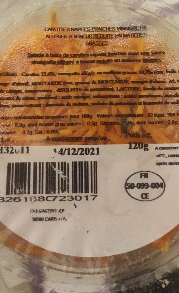 Carottes râpées fraiches