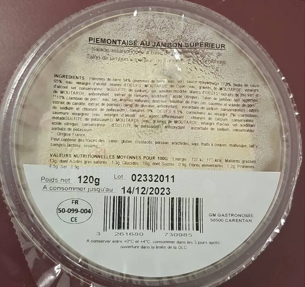 Piémontaise Au jambon supérieur