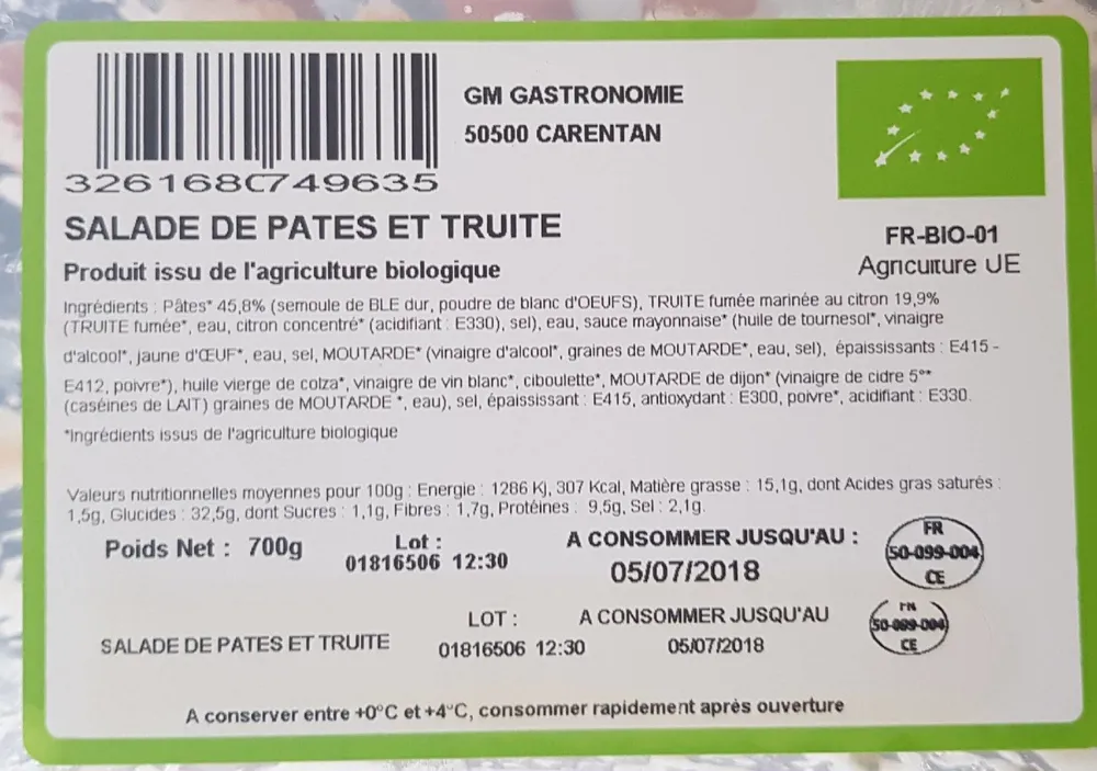 Salade de pâtes et truitz