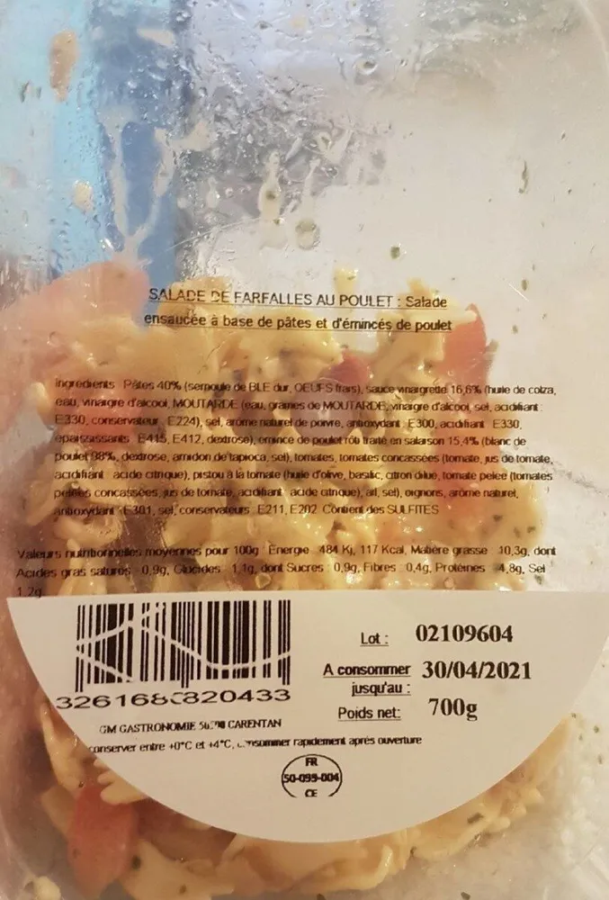 Salade de farfalles au poulet