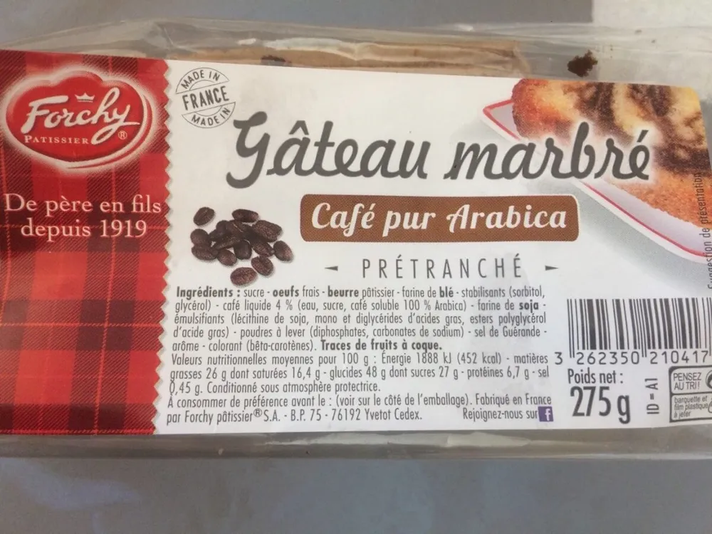 Gâteau marbré au café pur arabica