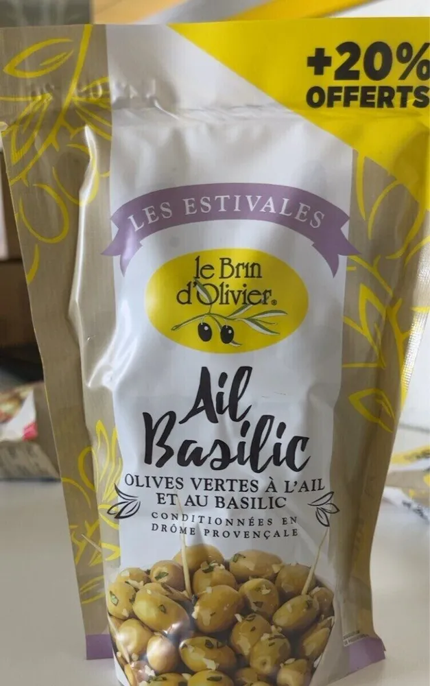 Olives vertes à l’ail et au basilic +20% offert