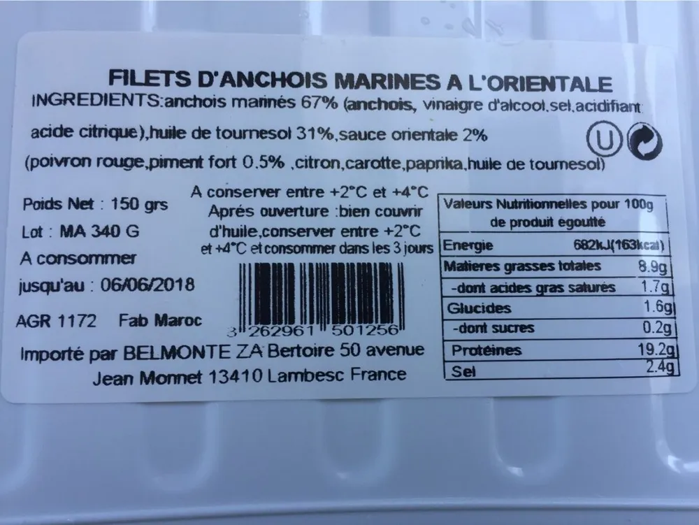 Filets d'anchois marinés a l'orientale