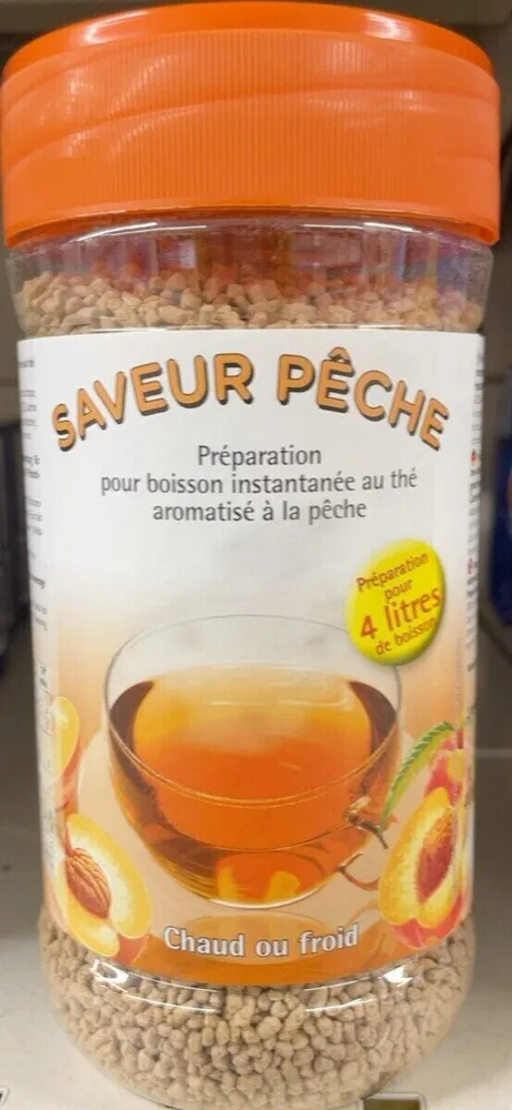 Préparation pour boisson instantanée au thé aromatisé a la pêche