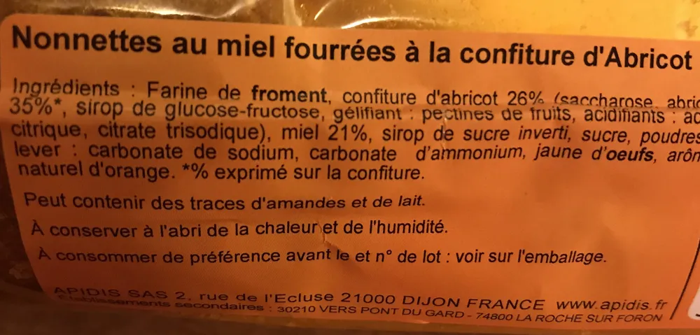 Nonnettes Fourrées Abricot X6 200G