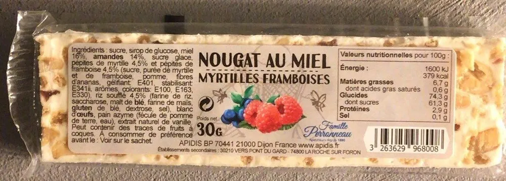 Nougat Myrtille Framboise Miel 30G