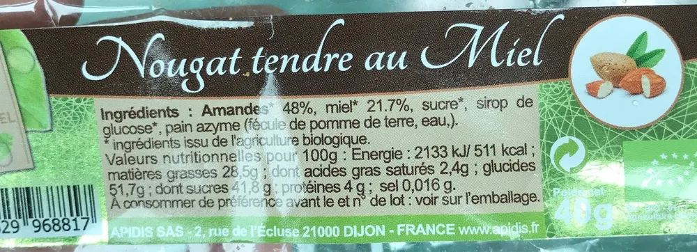Nougat tendre au miel