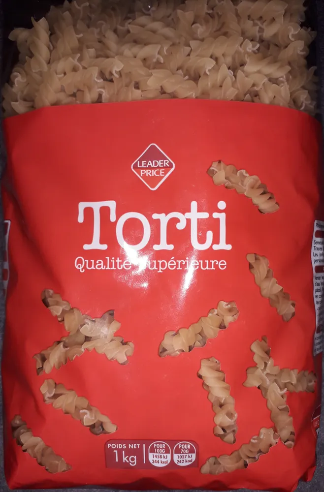 Pâtes, Forme Torti, 1 Kilo, Marque Leader Price