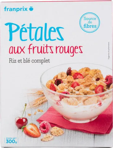céréales riz blé complet et fruits rouges