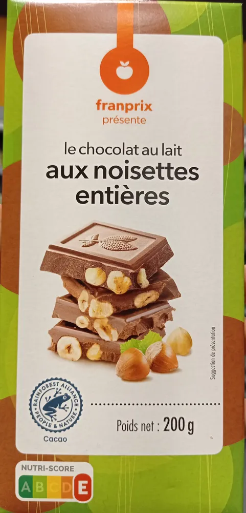Chocolat Lait aux noisettes entières