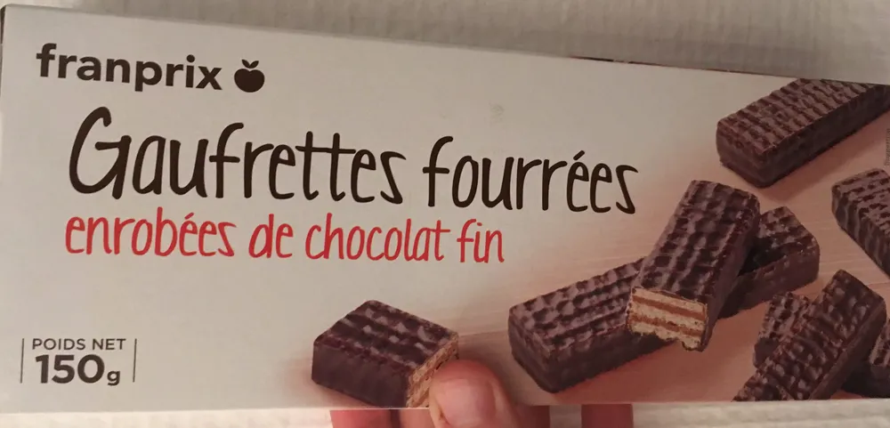 Gaufrettes fourrées enrobées de chocolat fin