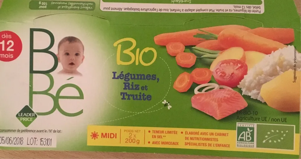 Légumes riz et truite