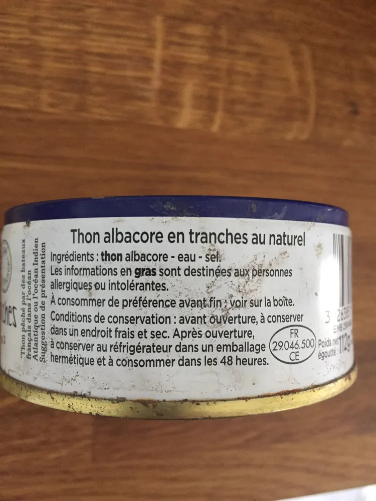 Franprix thon albacore nature tranché